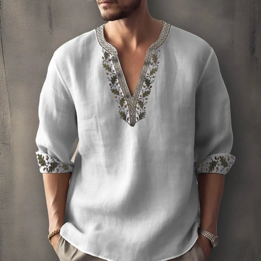British style short sleeve shirt with 3D digital thermal transfer striped pattern on bamboo hemp fabric