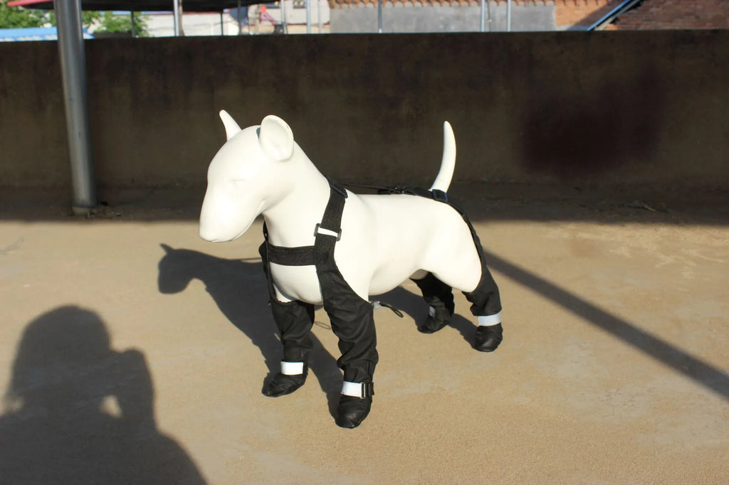 Black waterproof non-slip dog shoes for paw protection in polyester material