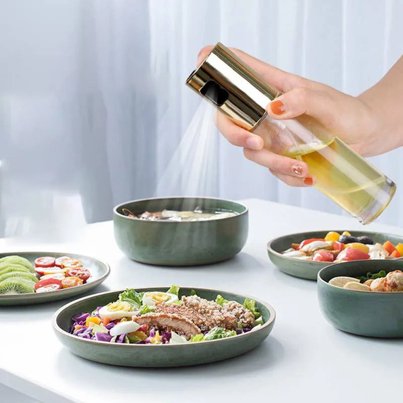 ABS glass push type oil spray bottle 100ml in gold for kitchen cooking