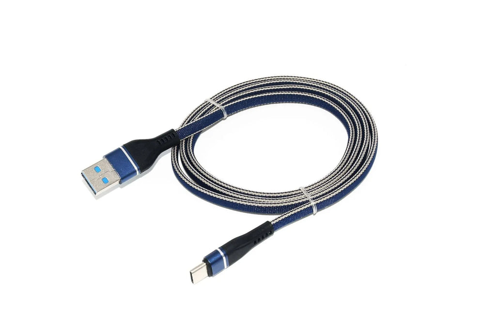Blue denim braided Type-C data cable 1m length with QC3.0 fast charging support