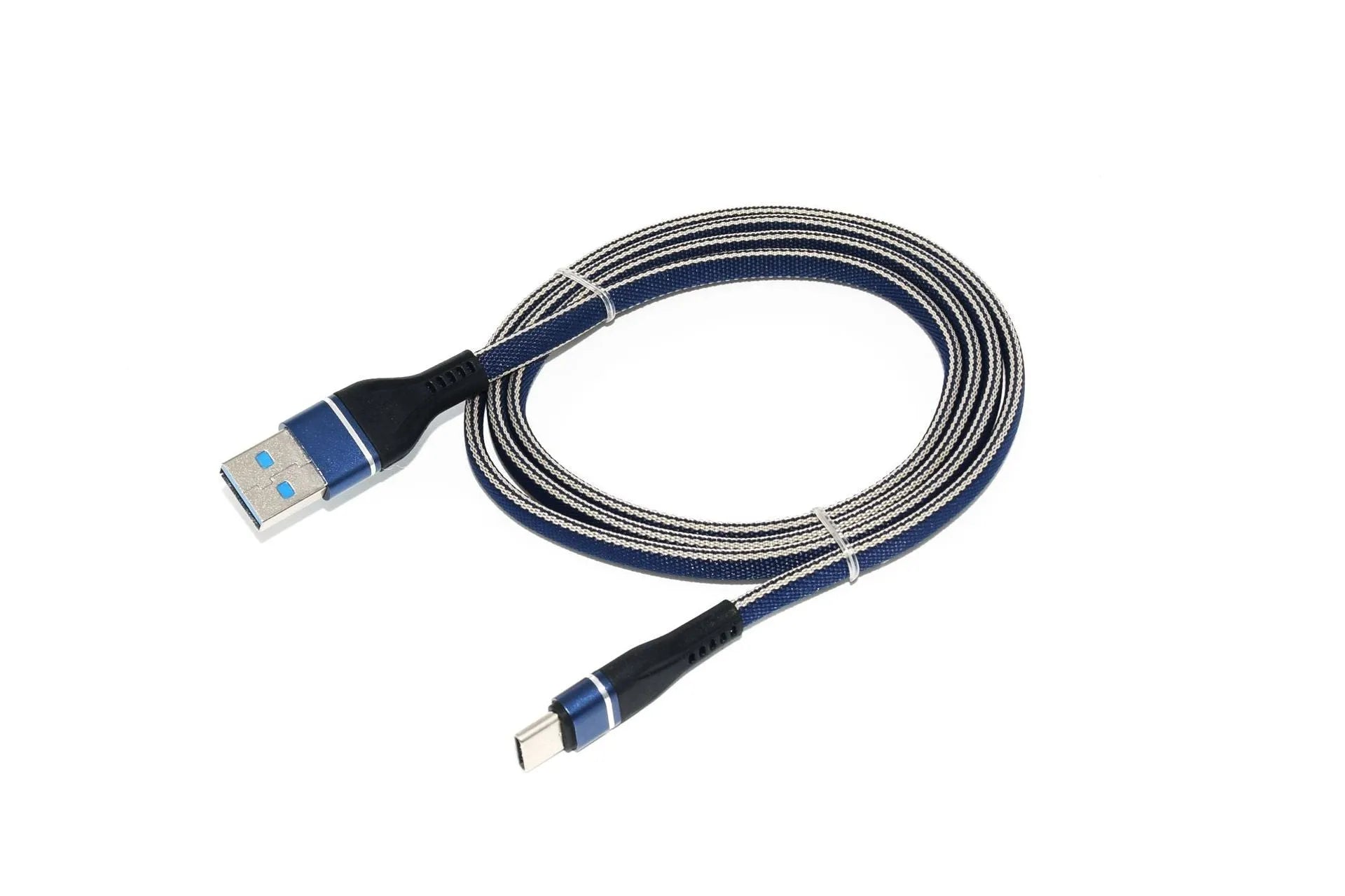 Blue denim braided Type-C data cable 1m length with QC3.0 fast charging support