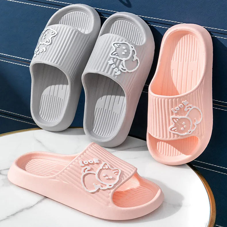 Women's cat-themed platform slides with thick EVA sole in multiple colours.