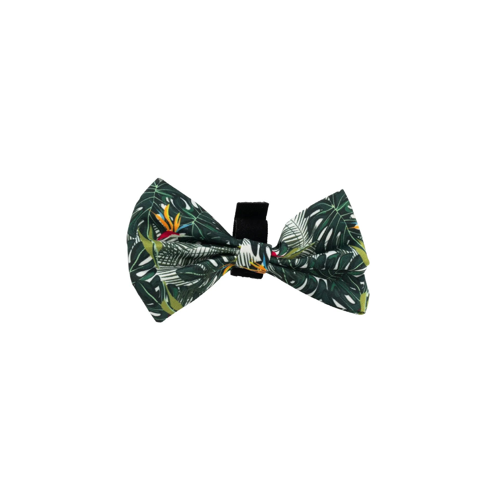 Adjustable cloth pet vest harness set with haulage rope, collar, waste bag, bow tie, and triangular scarf in six-piece package.