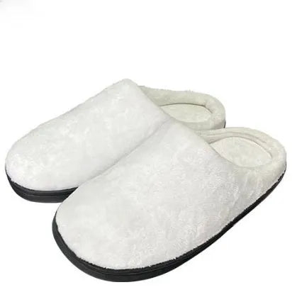 Custom printed pattern on warm flannel slippers with a TPR sole.