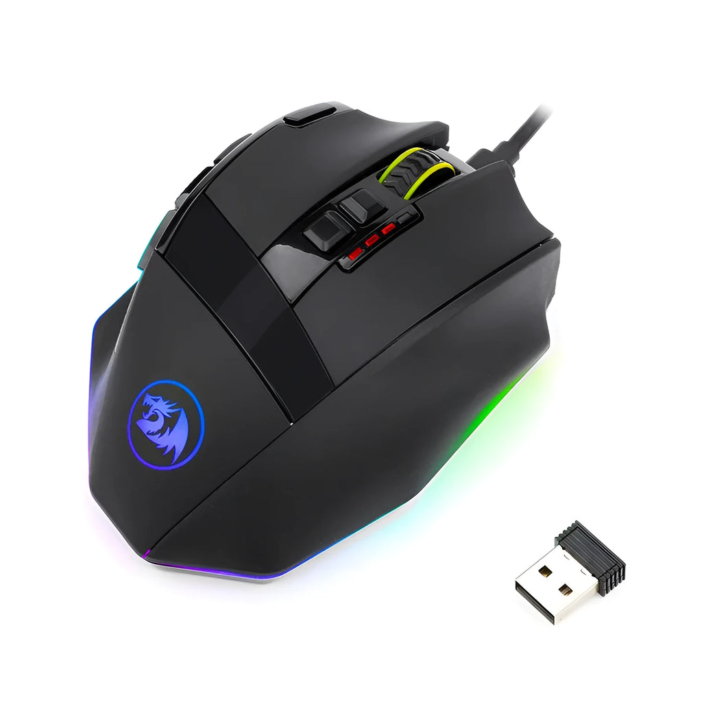 Redragon M801P black wireless gaming mouse with 9 programmable buttons and ergonomic design