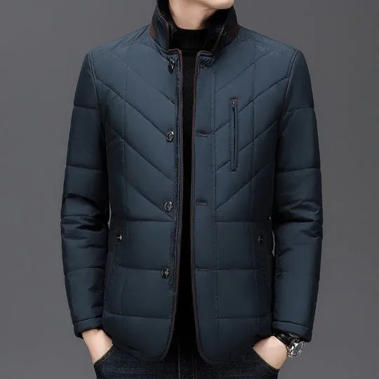 Men's solid colour winter coat with side seam pockets in dark blue, wine red or dark green