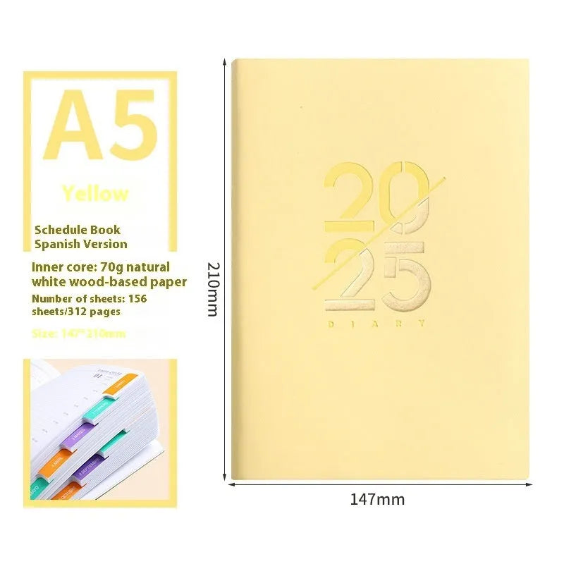 A5 soft leather daily planner with faux leather cover in multiple colour options