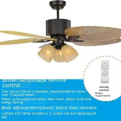 52-inch retro style ceiling fan light with wooden blades and integrated lighting fixtures
