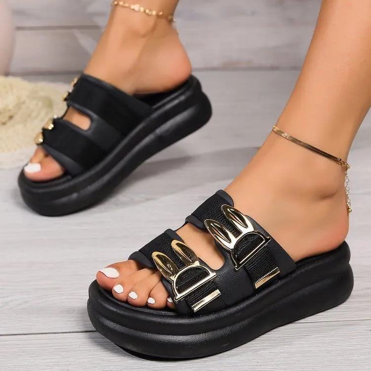 Women's slippers with suede uppers and thick rubber soles in apricot, black, and off white colours