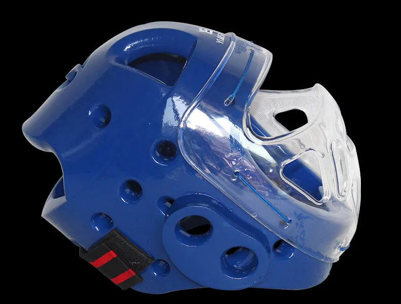 Karate helmet protective equipment for boxing in white, blue and red colour options