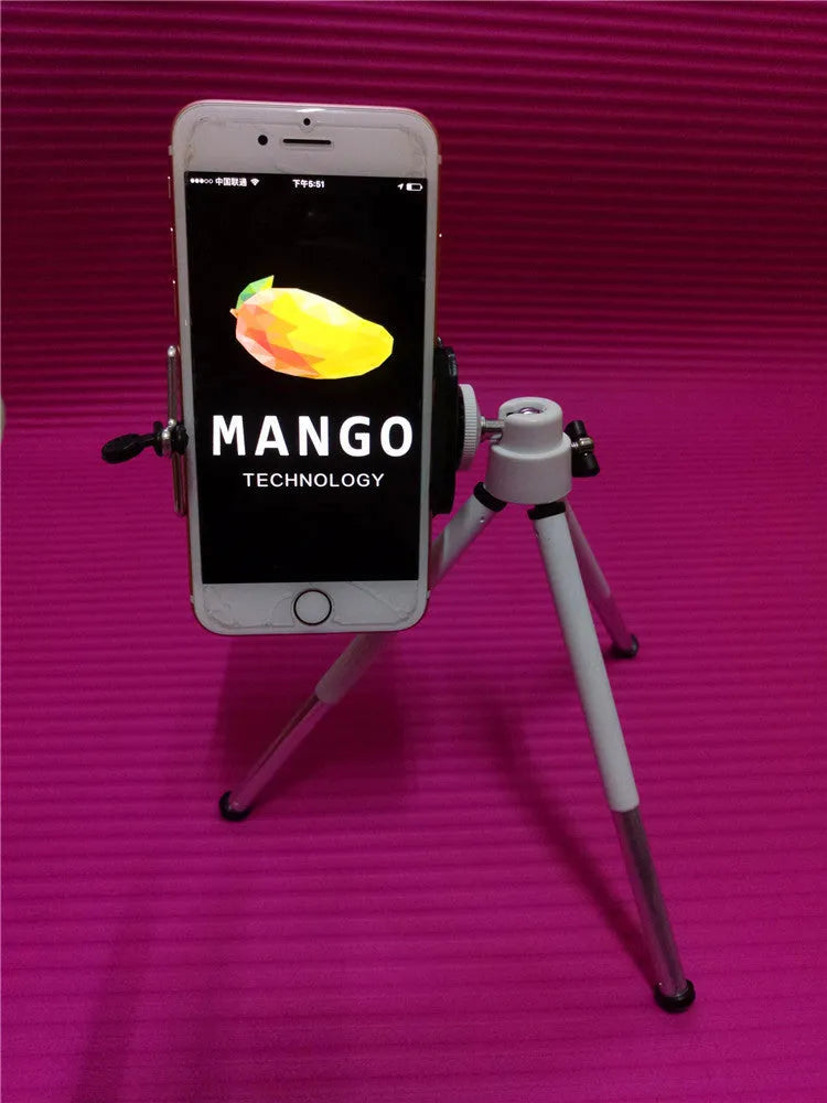 Black or silver desktop phone holder with a two-section adjustable bracket.
