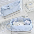 Fashion personality student pencil case with double layer design in dark blue, blue, or cream white colour