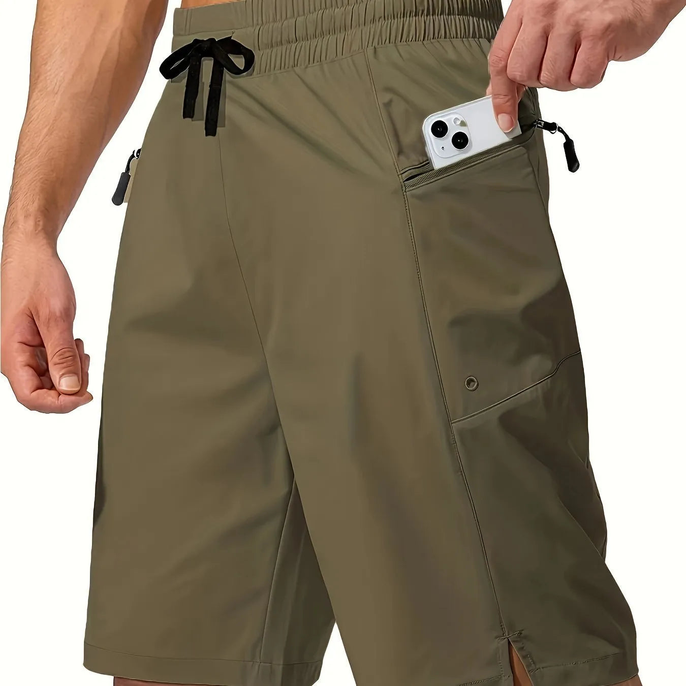 Men's solid colour quick-drying polyester beach shorts in straight fit design