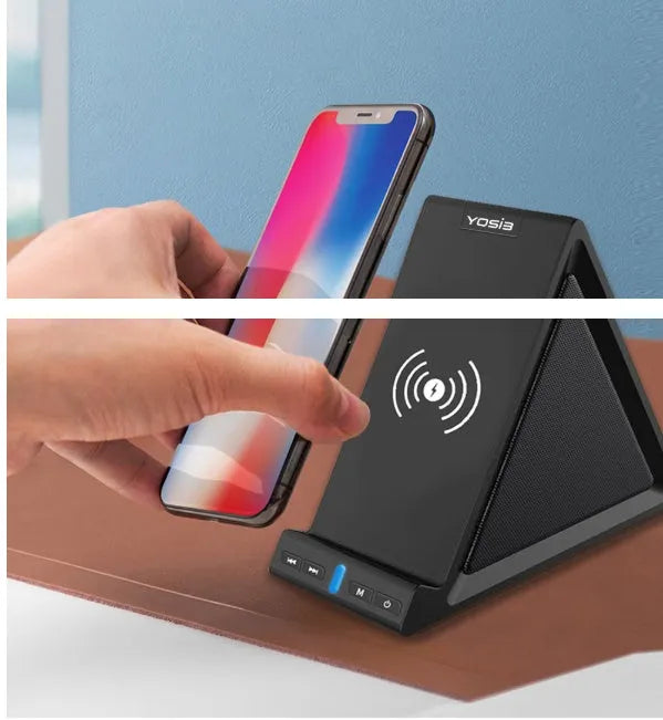 Black multifunctional Bluetooth speaker with integrated phone stand and 2000mAh power bank