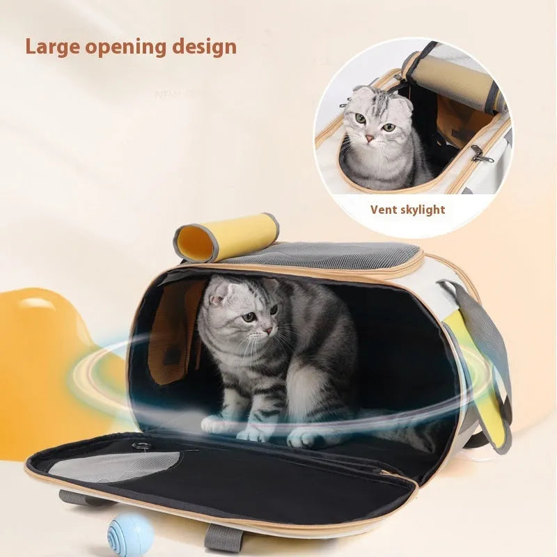 Large foldable canvas pet shoulder bag in black, green, or yellow colour options