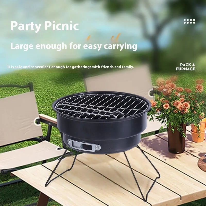 Small outdoor folding round ice stove with barbecue grill and accessories for 1-2 people
