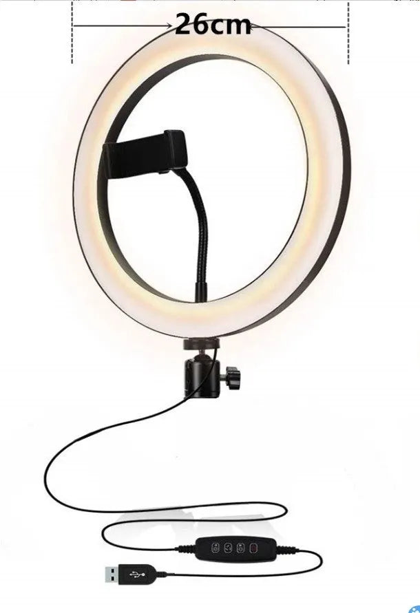 Adjustable live streaming phone stand extended to various heights between 35 and 110 centimetres.