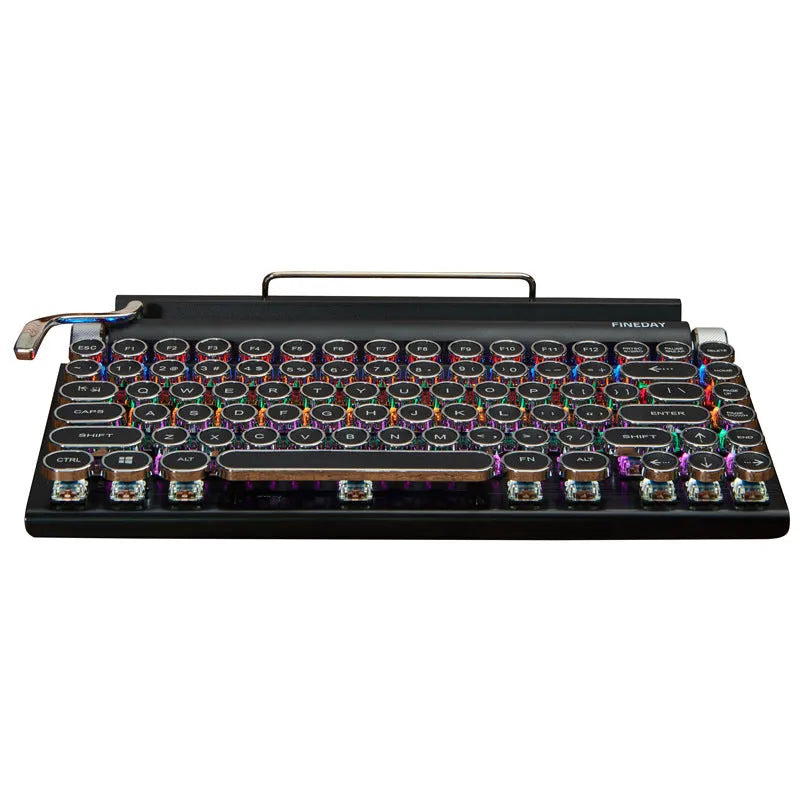 Black Dot Retro mechanical keyboard with colourful backlit keys on a desk.