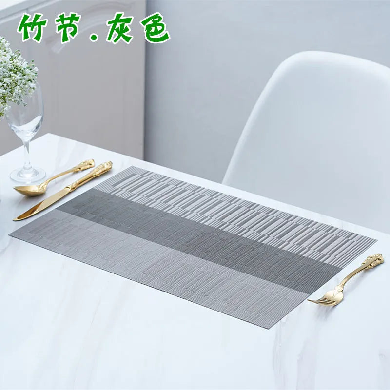 PVC non-slip placemat in modern minimalist style showing gradient bamboo and metallic colour options