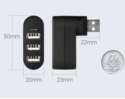 Black and white USB 2.0 splitter hub showing multiple USB ports for computer expansion