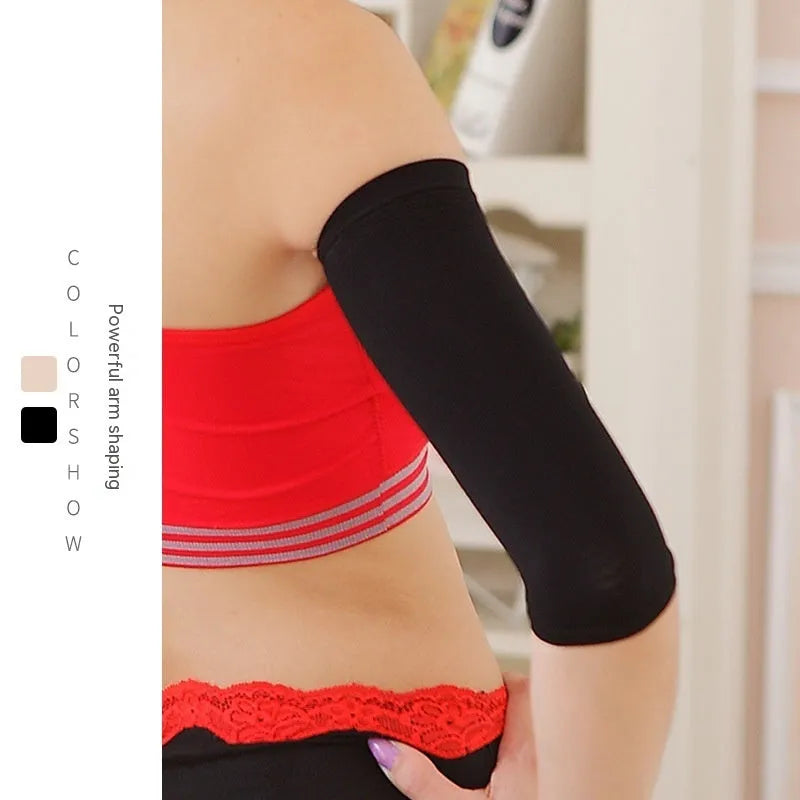 Women's black shaping arm sleeve made from nylon blend fabric for upper arm coverage