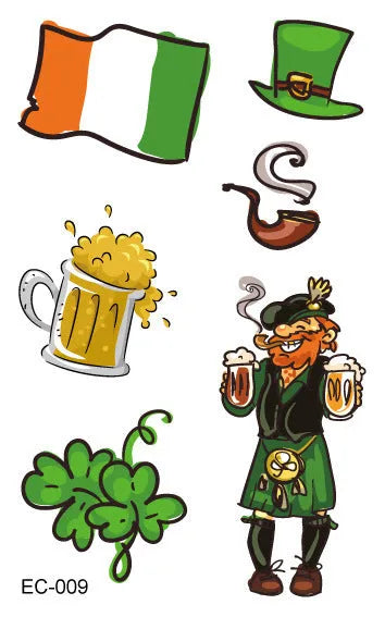 St. Patrick's Day clover design temporary tattoo sticker measuring 120×75mm