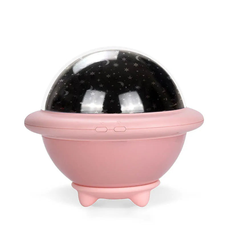 UFO-shaped LED projection night light in white with starry sky projection effect