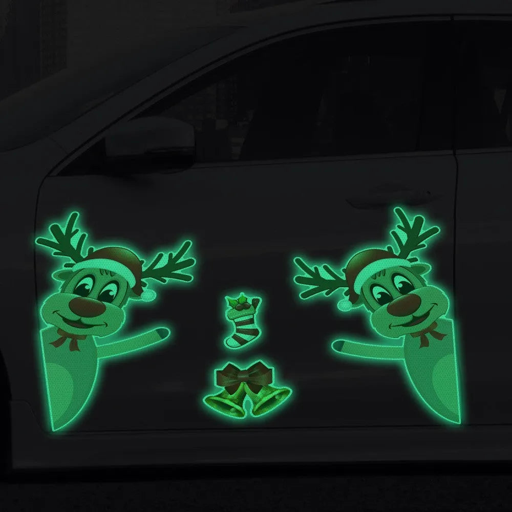 Christmas elk bell magnetic luminous reflective bumper sticker set for car decoration