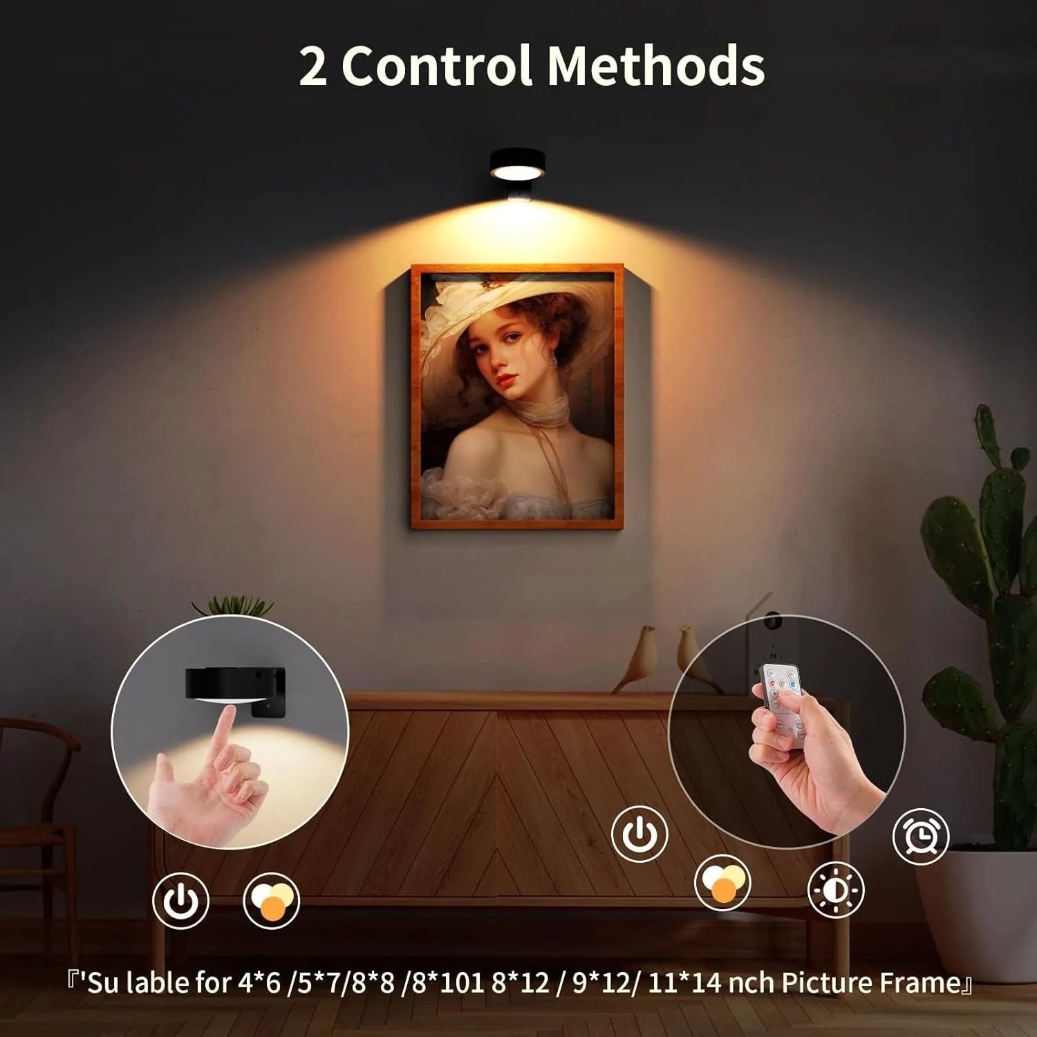 Wireless remote-controlled LED lamp with magnetic belt mount in black, white, or gold finish.