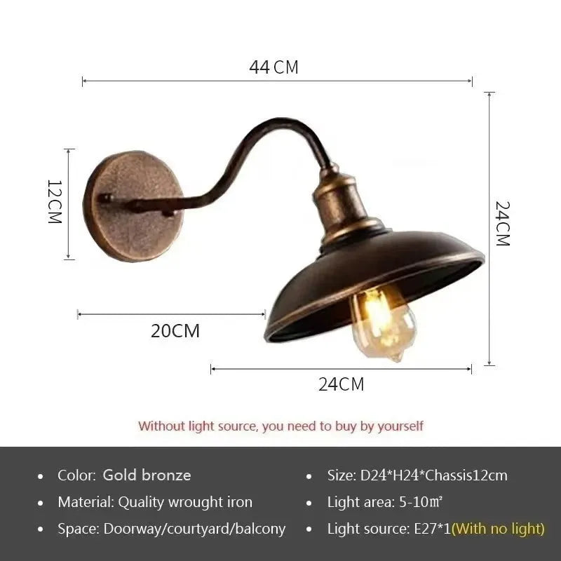 Retro style villa courtyard wall lamp in copper or silver finish with right angle or bevel mounting options