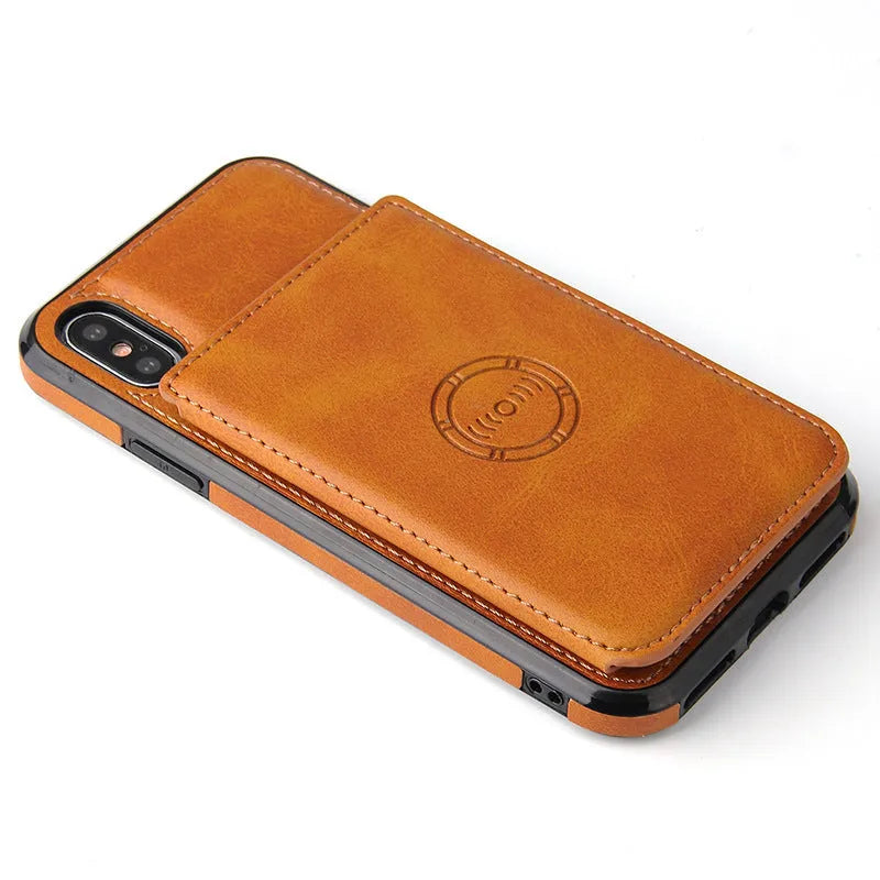 iPhone 11 card wallet case in imitation leather showing card slots on back cover