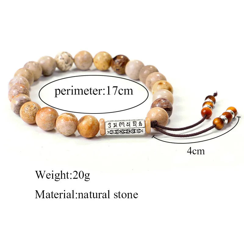 Wood colour handmade stone bead bracelet with European American retro minimalist design