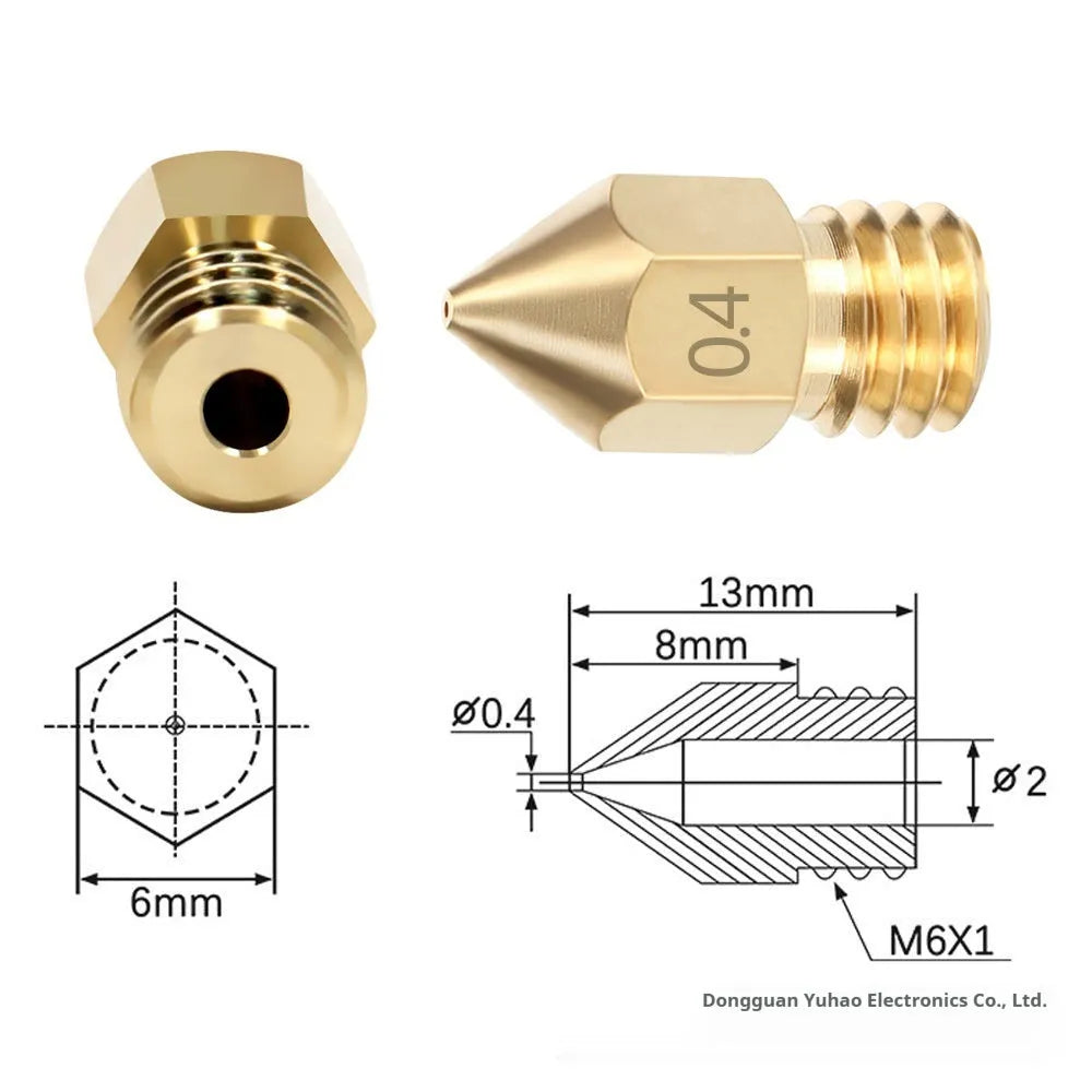 Brass MK8 nozzle kit with 0.4mm aperture and stainless steel cleaning pin for Ender 3 3D printers