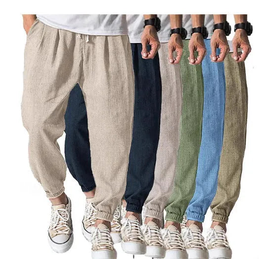Men's loose-fit cotton trousers with elastic ankle cuffs in multiple colour options