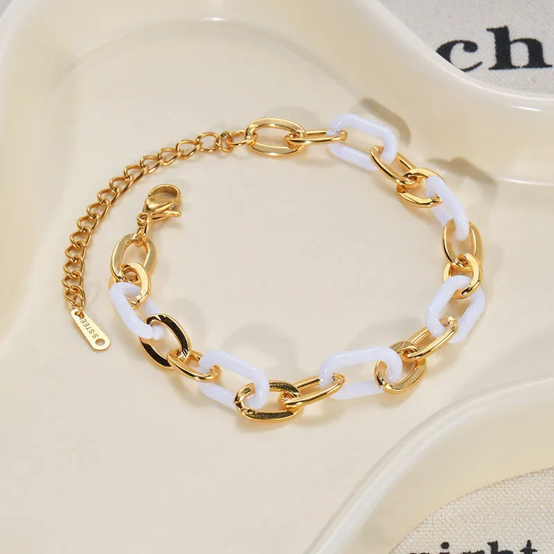 Women's stainless steel and resin double layer heart bracelet with electroplated finish