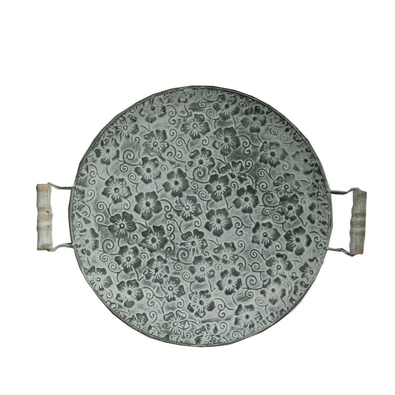Round wrought iron storage tray with European design for jewellery and home organisation