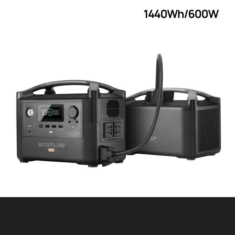 RIVER Pro 720Wh portable power station with multiple charging ports on a wooden table.
