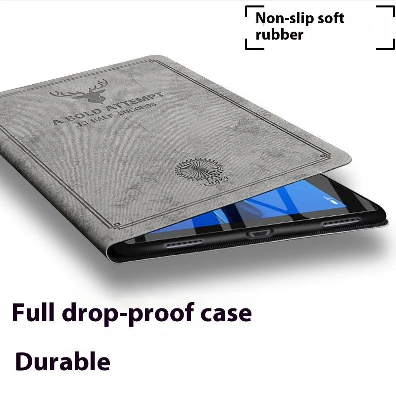 iPad protective case with TPU leather clamshell design in multiple colour options