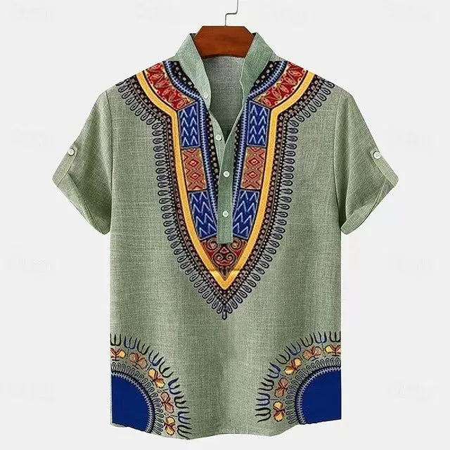 Men's striped linen casual shirt with button front in loose fit available in multiple colours