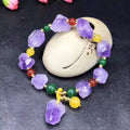 Women's natural amethyst bracelet with shaped stone beads and fu character decorative elements