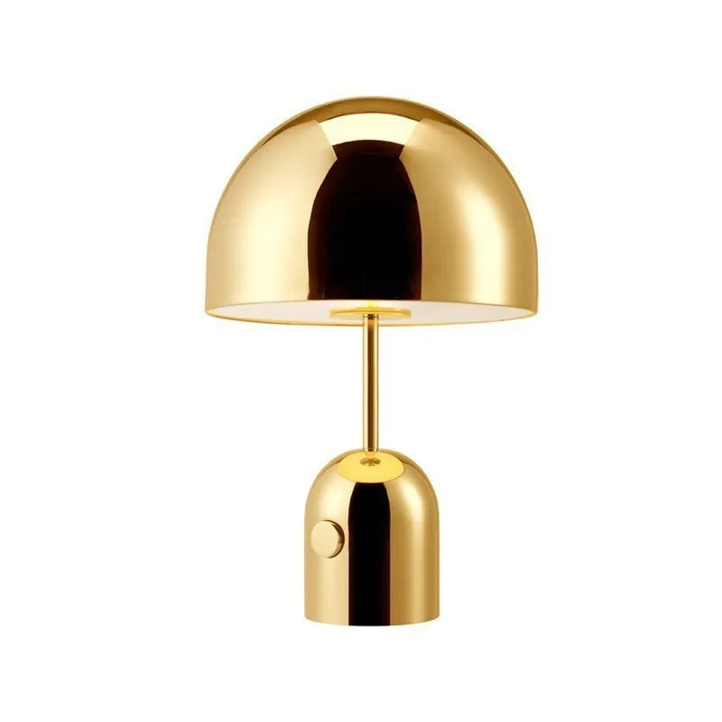 Mushroom-shaped table lamp with metal base in rose gold finish