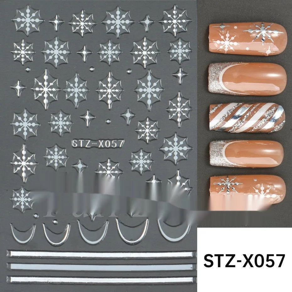 Sheet of black and silver stripe nail art stickers from a cartoon series for DIY manicures.
