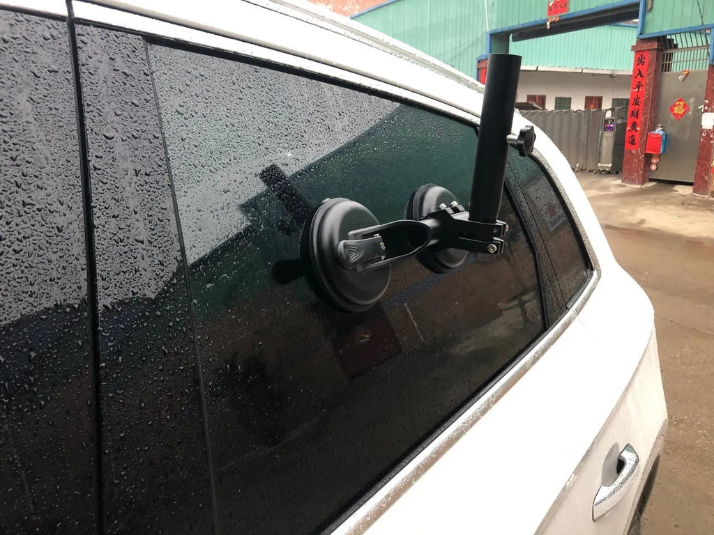 Black off-road car flagpole sucker base with ABS plastic disc and rubber glass attachment