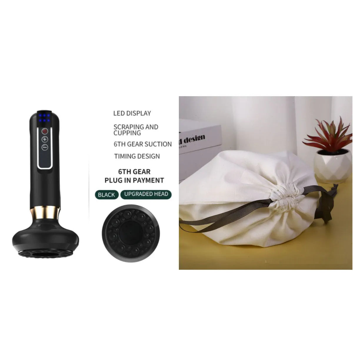 Green electric vacuum cupping massager with adjustable suction and heating controls