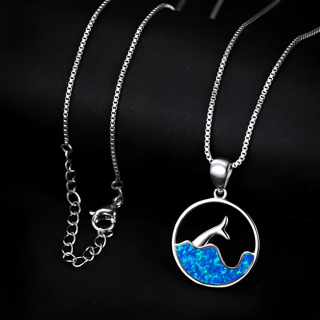 Geometric fishtail necklace with electroplated platinum opal finish on a copper base.