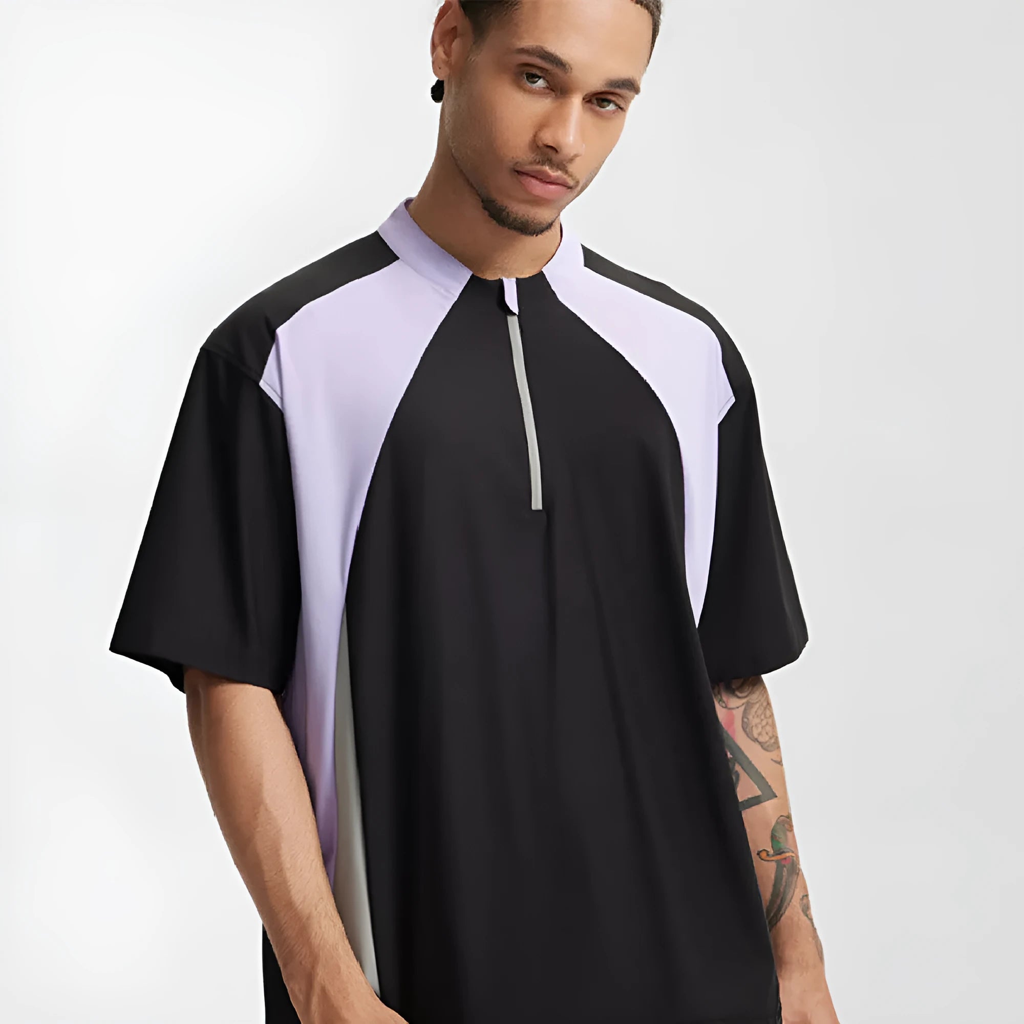 Men's lightweight polyester top in black and beige with long and short sleeve options