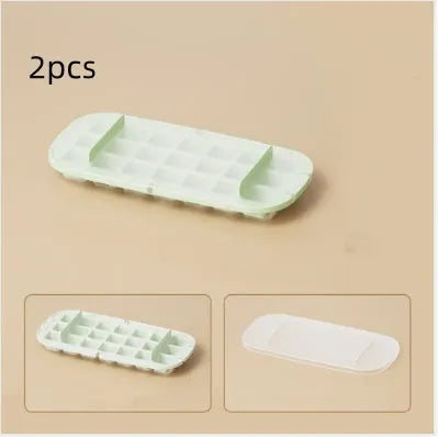 High-capacity plastic ice cube tray with ice shovel in blue, green, purple, or yellow colour options.