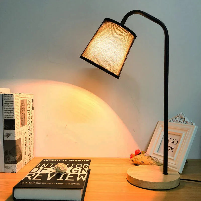 Modern Nordic table lamp with LED light source and solid wood base