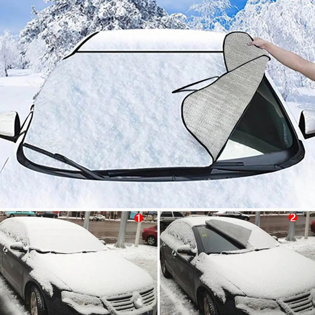 Universal car snow protection front gear cover with aluminium foil fabric and lanyard ties