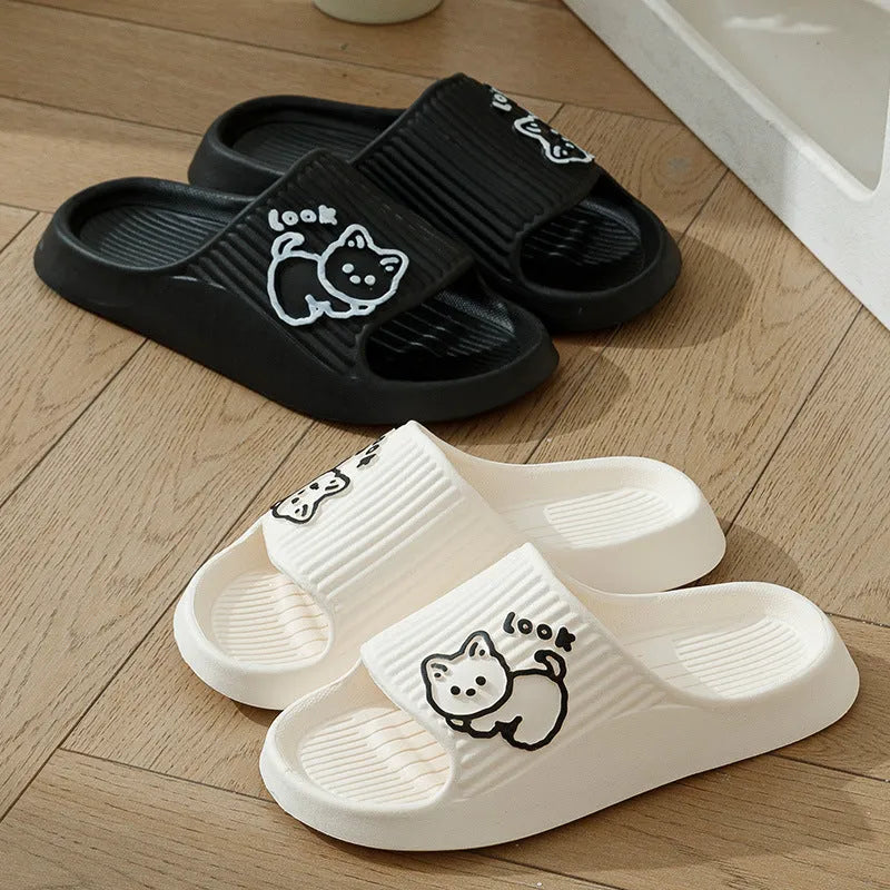 Women's cat-themed platform slides with thick EVA sole in multiple colours.